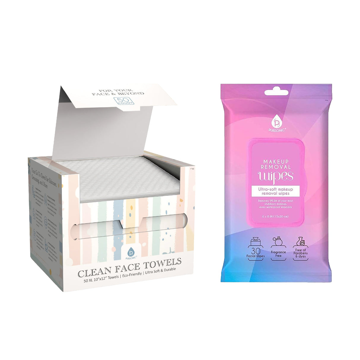 Pursonic Fresh & Clean Skincare Bundle: Clean Facial Towels + Makeup Removal Wipes by Pursonic