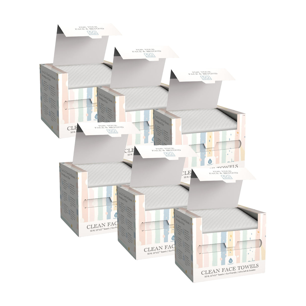 Clean Facial Towels – Six Pack Bundle | Eco-Friendly, Extra-Large, 100% Plant-Based Towels by Pursonic