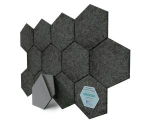 Hexagon Polyester Acoustic Panels - 12 Pack | Eco-Friendly Sound Absorption | Easy Peel & Stick Installation