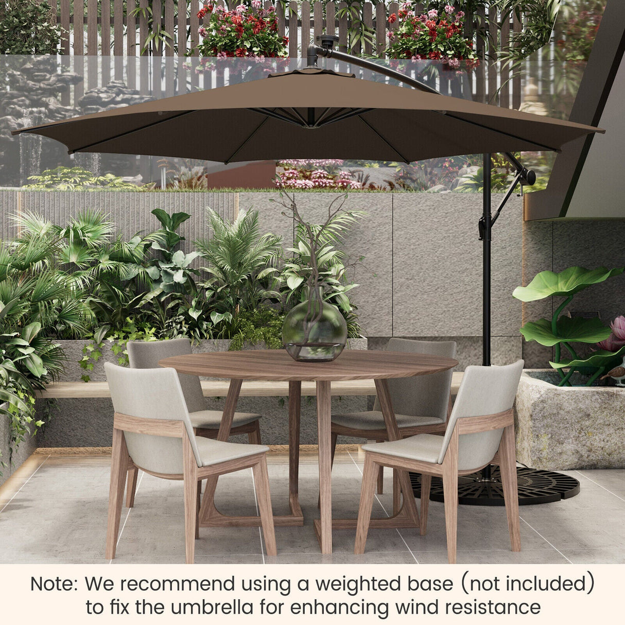 10 Feet Patio Offset Umbrella with 112 Solar-Powered LED Lights-Beige-Coffee by DirectDeals