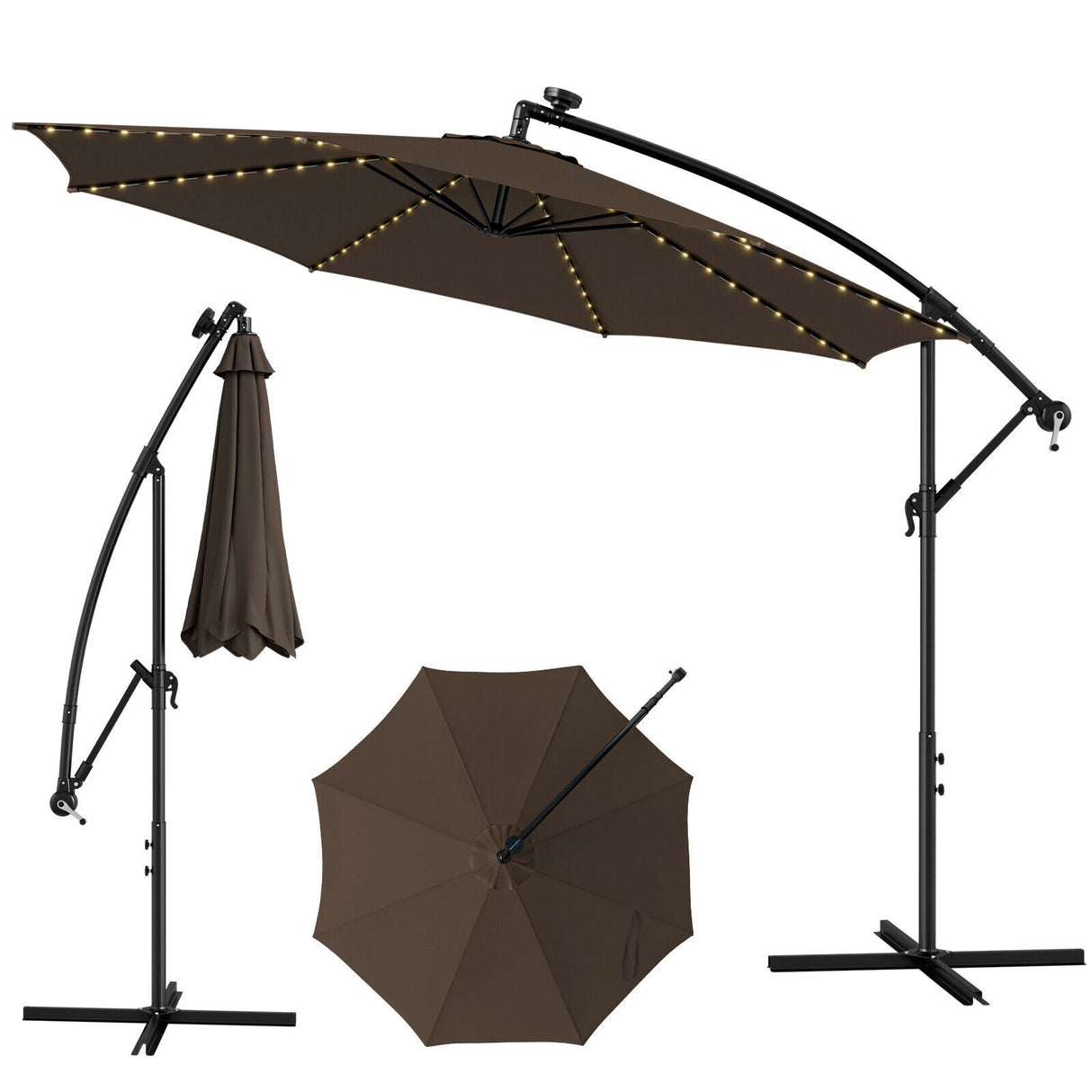 10 Feet Patio Offset Umbrella with 112 Solar-Powered LED Lights-Beige-Coffee by DirectDeals