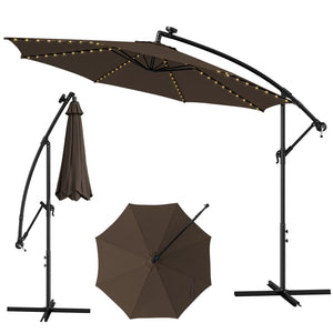 10 Feet Patio Offset Umbrella with 112 Solar-Powered LED Lights-Beige-Coffee by DirectDeals