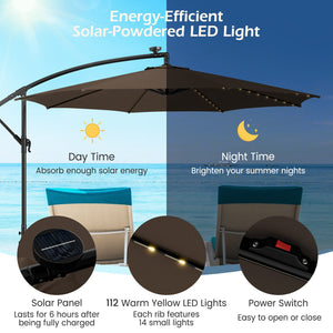 10 Feet Patio Offset Umbrella with 112 Solar-Powered LED Lights-Beige-Coffee by DirectDeals