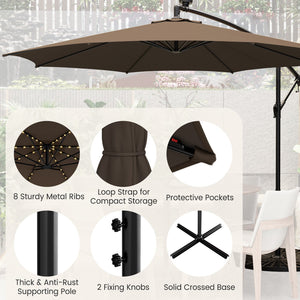 10 Feet Patio Offset Umbrella with 112 Solar-Powered LED Lights-Beige-Coffee by DirectDeals