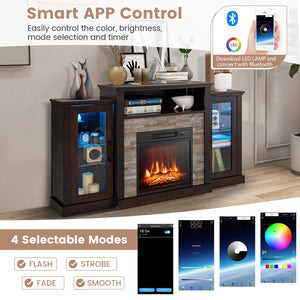 Fireplace TV Stand with 16-Color Led Lights for TVs up to 65 Inch-Dark Brown