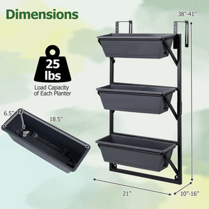 Deck Railing Planter Boxes with Adjustable Brackets & 3-Tier Design for Porch Patio-Black