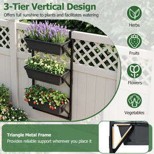 Deck Railing Planter Boxes with Adjustable Brackets & 3-Tier Design for Porch Patio-Black
