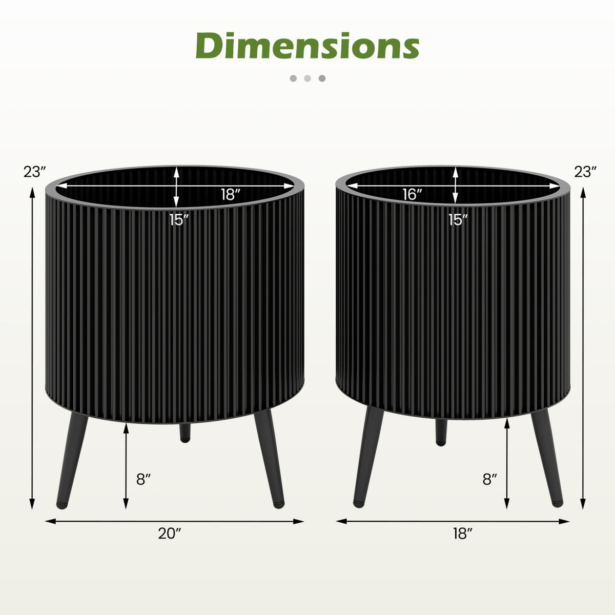 Decorative Flower Pots with Stand and Drainage Holes Set of 2-L