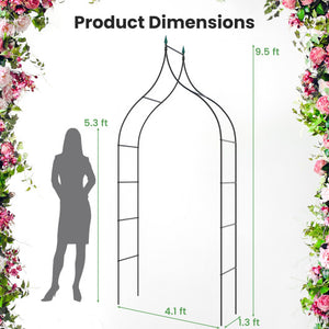 9.5 Feet Decorative Metal Garden Arch for Vine Rose Climbing Wedding Ceremony Party Decoration