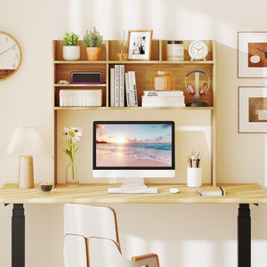 Desktop Bookshelf Countertop Storage Hutch with 6 Shelves-Beige