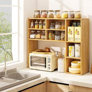 Desktop Bookshelf with 7 Open Cubbies and 3 Adjustable Shelves-Yellow