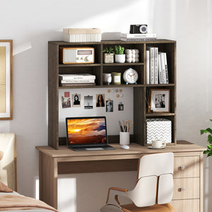 Desktop Bookshelf with 7 Open Cubbies and 3 Adjustable Shelves-Oak