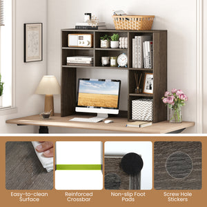 Desktop Bookshelf with 7 Open Cubbies and 3 Adjustable Shelves-Oak