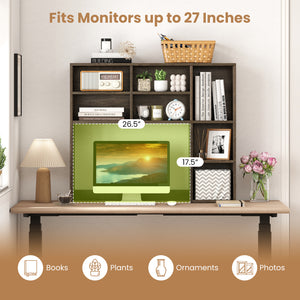 Desktop Bookshelf with 7 Open Cubbies and 3 Adjustable Shelves-Oak