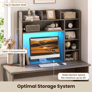 Desktop Bookshelf with LED Lights 35.5 inch Desk Hutch Storage Organizer-Oak