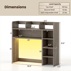 Desktop Bookshelf with LED Lights 35.5 inch Desk Hutch Storage Organizer-Oak