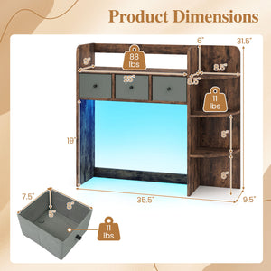Desktop Bookshelf with LED Lights 5-Tier Shelves and 3 Drawers for Home Officce-Rustic Brown