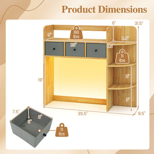 Desktop Bookshelf with LED Lights 5-Tier Shelves and 3 Drawers for Home Officce-Brown