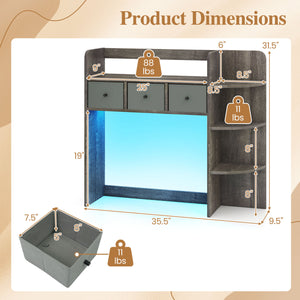 Desktop Bookshelf with LED Lights 5-Tier Shelves and 3 Drawers for Home Officce-Oak Gray