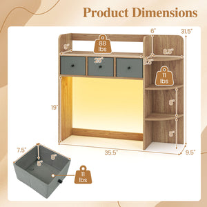 Desktop Bookshelf with LED Lights 5-Tier Shelves and 3 Drawers for Home Officce-Natural