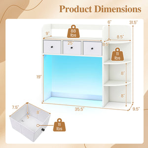 Desktop Bookshelf with LED Lights 5-Tier Shelves and 3 Drawers for Home Officce-White
