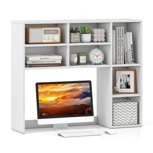 Desktop Bookshelf with 7 Open Cubbies and 3 Adjustable Shelves-White