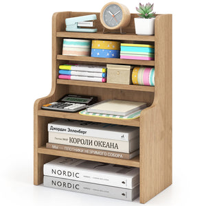 Desktop Organizer 6-Tier Mini Storage Rack with 2 Removable Shelves-Natural