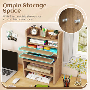 Desktop Organizer 6-Tier Mini Storage Rack with 2 Removable Shelves-Natural