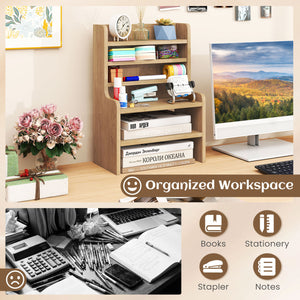 Desktop Organizer 6-Tier Mini Storage Rack with 2 Removable Shelves-Natural