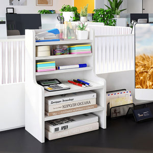 Desktop Organizer 6-Tier Mini Storage Rack with 2 Removable Shelves-White