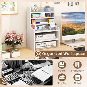 Desktop Organizer 6-Tier Mini Storage Rack with 2 Removable Shelves-White