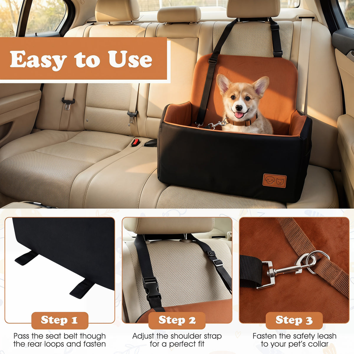 Detachable Dog Booster Car Seat Fits Front and Back Seat