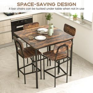 5 Pieces Industrial Dining Table Set with Counter Height Table and 4 Bar Stools-Coffee