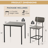 5-Piece Counter-Height Dining Bar Table Set with 4 Bar Chairs-Gray