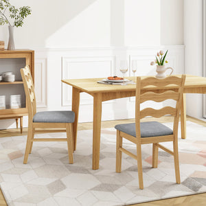 Dining Chair Set of 2 Linen Fabric Upholstered Kitchen Chairs with Padded Seat-Natural