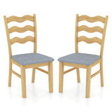 Dining Chair Set of 2 Linen Fabric Upholstered Kitchen Chairs with Padded Seat-Natural