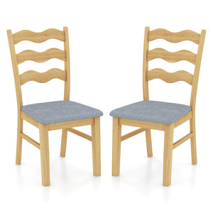 Dining Chair Set of 2 Linen Fabric Upholstered Kitchen Chairs with Padded Seat-Natural