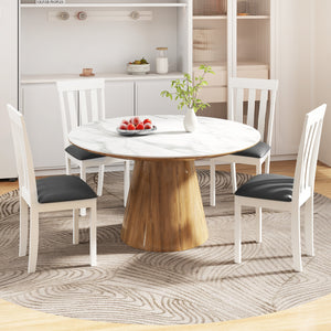 Dining Chair Set of 2 Upholstered Wooden Kitchen Chairs with Padded Seat and Rubber Wood Frame-White