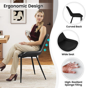 Dining Chair Set of 4 Faux Leather Upholstered Kitchen Chairs with Metal Legs-Black