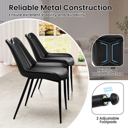 Dining Chair Set of 4 Faux Leather Upholstered Kitchen Chairs with Metal Legs-Black