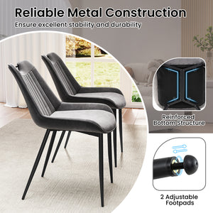 Dining Chair Set of 4 Faux Leather Upholstered Kitchen Chairs with Metal Legs-Gray