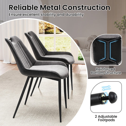 Dining Chair Set of 4 Faux Leather Upholstered Kitchen Chairs with Metal Legs-Gray