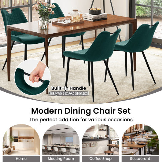 Dining Chair Set of 4 Faux Leather Upholstered Kitchen Chairs with Metal Legs-Black