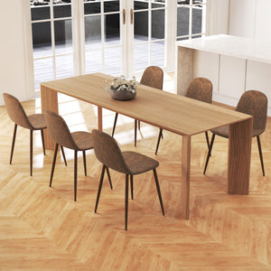 Dining Chair Set of 4 Faux PU Leather Upholstered Kitchen Chairs with Metal Legs-Brown