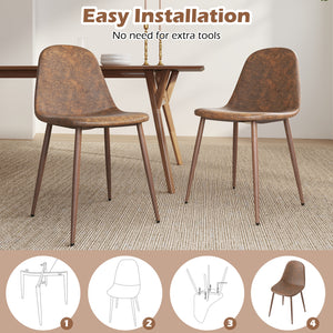 Dining Chair Set of 4 Faux PU Leather Upholstered Kitchen Chairs with Metal Legs-Brown