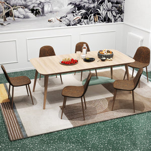 Dining Chair Set of 4 Faux PU Leather Upholstered Kitchen Chairs with Metal Legs-Brown