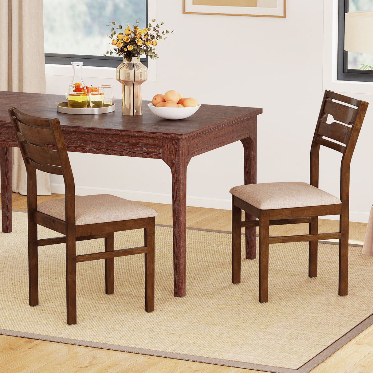 Dining Chair Set of 2/4 with Rubber Wood Frame and Padded Seat-2