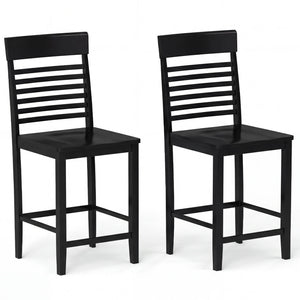 Dining Chair Set of 2 with Footrests and Solid Wood Frame-Black