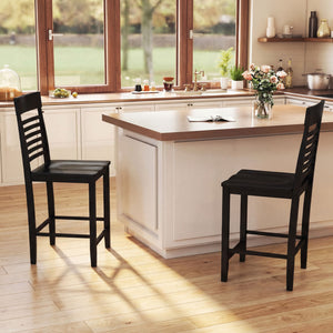 Dining Chair Set of 2 with Footrests and Solid Wood Frame-Black