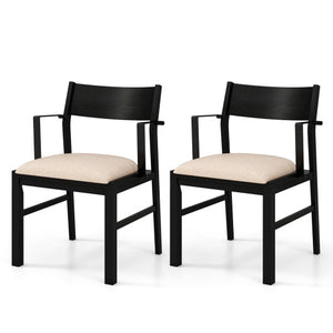 Dining Chair with Contoured Backrest and Padded Seat Set of 2-Beige